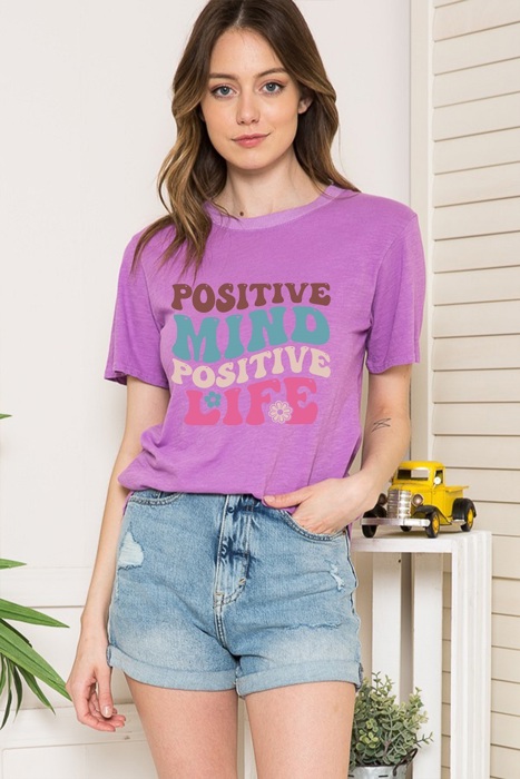 WASHED GARMENT TOP WITH POSITIVE MIND PRINT