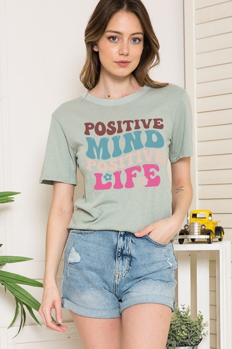 WASHED GARMENT TOP WITH POSITIVE MIND PRINT