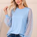Small BLUE SOLID TOP WITH POLKA DOT LONG SLEEVES