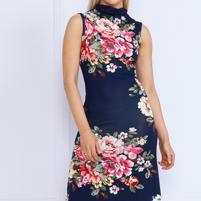 FLORAL HIGH NECK SLEEVELESS POINTED BOTTOM DRESS