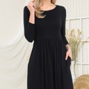 Small BLACK SOLID 3/4 SLEEVE DRESS WITH POCKETS