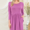 Small ORCHID SOLID 3/4 SLEEVE DRESS WITH POCKETS