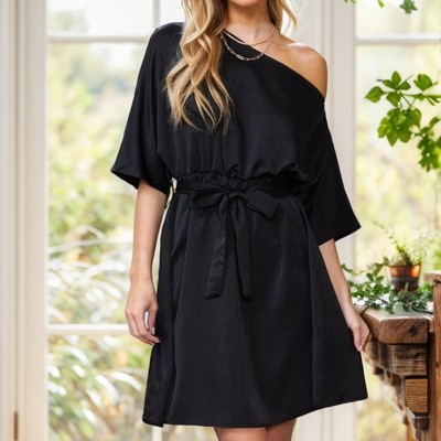 OFF-SHOULDER DRESS WITH WAIST ELASTIC AND BELT