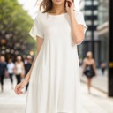 Small IVORY SHORT SLEEVE DRESS WITH SIDE POCKET