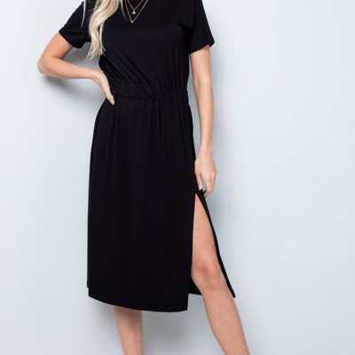 SHORT SLEEVE MIDI DRESS WITH SIDE SLIT