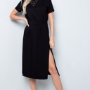  SHORT SLEEVE MIDI DRESS WITH SIDE SLIT