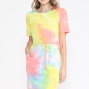 Small YELLO TIE DYE SHORT SLEEVE WAIST TIED DRESS WITH POCKETS