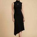 Large BLACK SOLID HIGH NECK SLEEVELESS ASYMMETRICAL BOTTOM DRESS