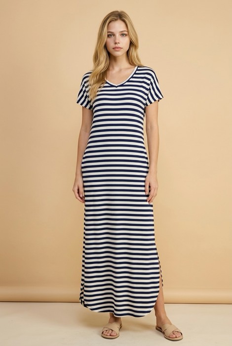 SHORT SLEEVE MAXI DRESS WITH OPEN SIDE