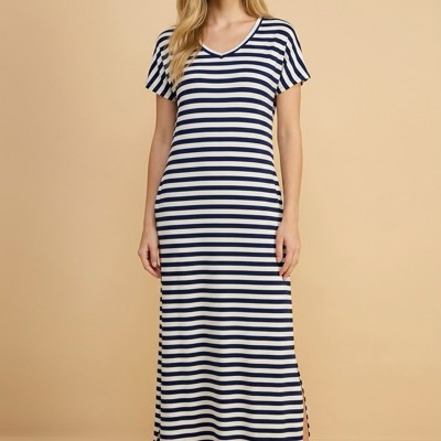 SHORT SLEEVE MAXI DRESS WITH OPEN SIDE