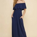 Small NAVY OFF SHOULDER DRESS WITH POCKET