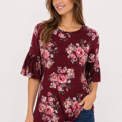 HALF SLEEVE FLORAL TOP WITH FRONT TIE