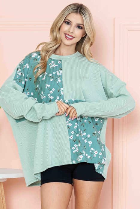 OVERSIZED TUNIC WITH DITSY FLORAL PRINT PATCHES