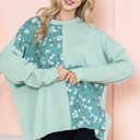 S-M SAGE OVERSIZED TUNIC WITH DITSY FLORAL PRINT PATCHES