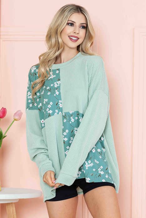 OVERSIZED TUNIC WITH DITSY FLORAL PRINT PATCHES