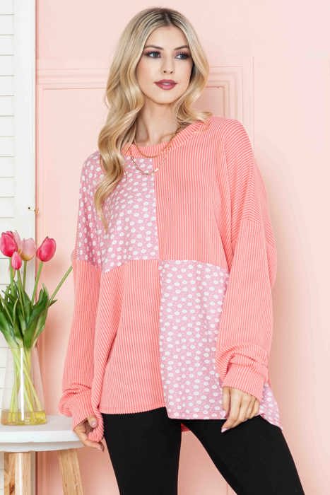 OVERSIZED TUNIC WITH DITSY FLORAL PRINT PATCHES