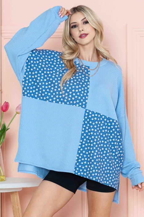 OVERSIZED TUNIC WITH DITSY FLORAL PRINT PATCHES