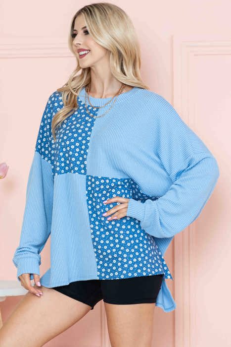 OVERSIZED TUNIC WITH DITSY FLORAL PRINT PATCHES