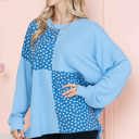 L-XL BLUE OVERSIZED TUNIC WITH DITSY FLORAL PRINT PATCHES