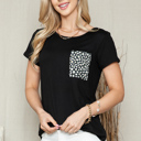 Large BLACK/WHITE SOLID TOP WITH FLORAL POCKET DETAIL