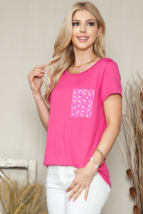 SOLID TOP WITH FLORAL POCKET DETAIL