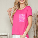 XL FUCHSIA SOLID TOP WITH FLORAL POCKET DETAIL