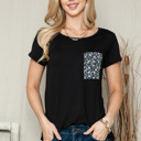Small BLACK/BLACK SOLID TOP WITH FLORAL POCKET DETAIL
