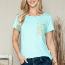 XL MINT SOLID TOP WITH FLORAL POCKET DETAIL