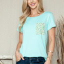Small MINT SOLID TOP WITH FLORAL POCKET DETAIL