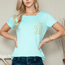 Large MINT SOLID TOP WITH FLORAL POCKET DETAIL