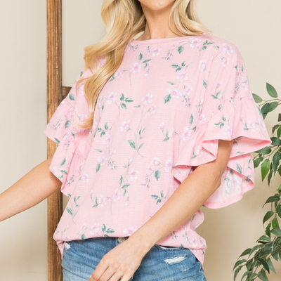FLORAL RUFFLE BELL SLEEVES TUNIC TOP