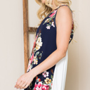 Large NAVY FLORAL TANK TUNIC WITH OPEN BACK SOLID CONTRAST