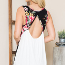 Medium BLACK FLORAL TANK TUNIC WITH OPEN BACK SOLID CONTRAST