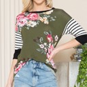 Small OLIVE FLORAL TUNIC TOP WITH CONTRAST SLEEVES