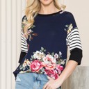  FLORAL TUNIC TOP WITH CONTRAST SLEEVES