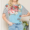 Medium TURQUOISE FLORAL TUNIC TOP WITH SIDE STRIPE CONTRAST