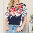 Small NAVY FLORAL TUNIC TOP WITH SIDE STRIPE CONTRAST