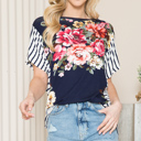 Medium NAVY FLORAL TUNIC TOP WITH SIDE STRIPE CONTRAST