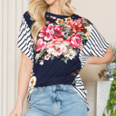 Large NAVY FLORAL TUNIC TOP WITH SIDE STRIPE CONTRAST