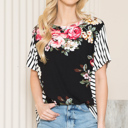 Small BLACK FLORAL TUNIC TOP WITH SIDE STRIPE CONTRAST