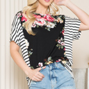 Medium BLACK FLORAL TUNIC TOP WITH SIDE STRIPE CONTRAST