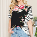 XL BLACK FLORAL TUNIC TOP WITH SIDE STRIPE CONTRAST