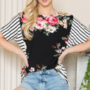  FLORAL TUNIC TOP WITH SIDE STRIPE CONTRAST