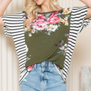 Large OLIVE FLORAL TUNIC TOP WITH SIDE STRIPE CONTRAST