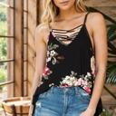 Medium BLACK FLORAL CRISS CROSS TANK TOP