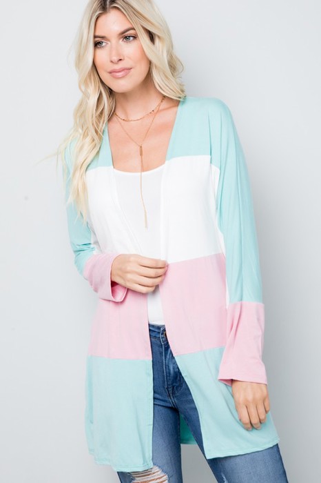 COLOR BLOCK OPEN CARDIGAN