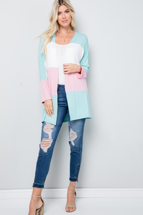COLOR BLOCK OPEN CARDIGAN