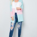 Large MINT COLOR BLOCK OPEN CARDIGAN