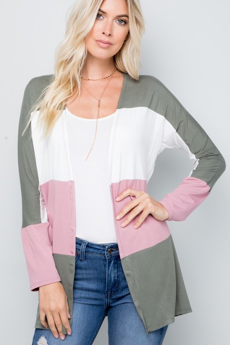 COLOR BLOCK OPEN CARDIGAN