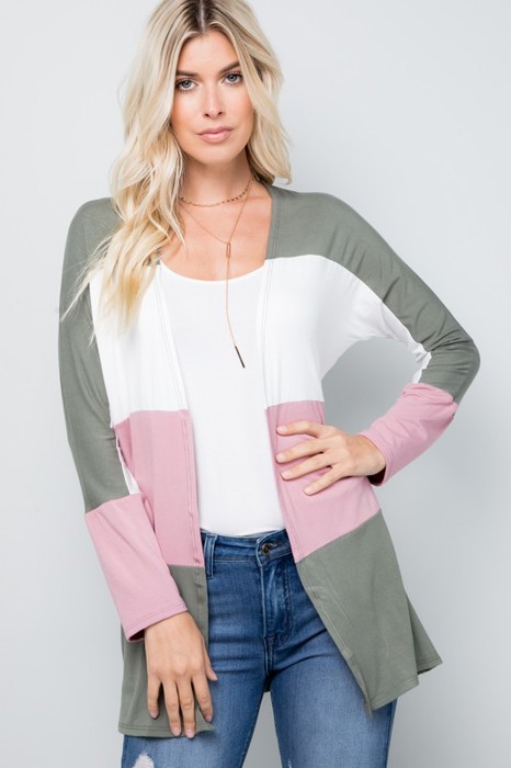 COLOR BLOCK OPEN CARDIGAN